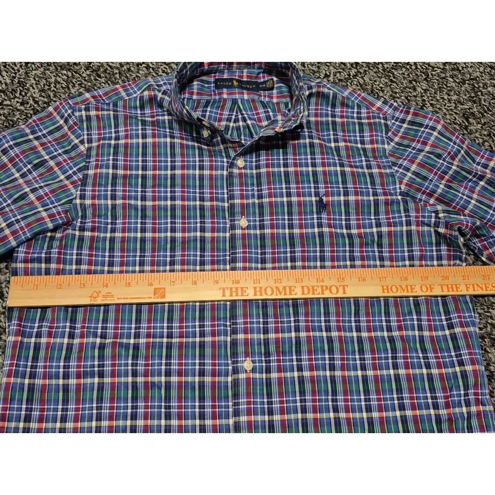 Ralph Lauren Shirt Men's Medium Blue Multi Plaid Long Sleeve‎ Cotton Button Down